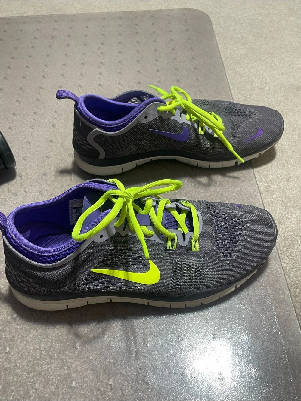 Nike Women’s Gray & Purple Athletic Sneakers with Neon Yellow Laces